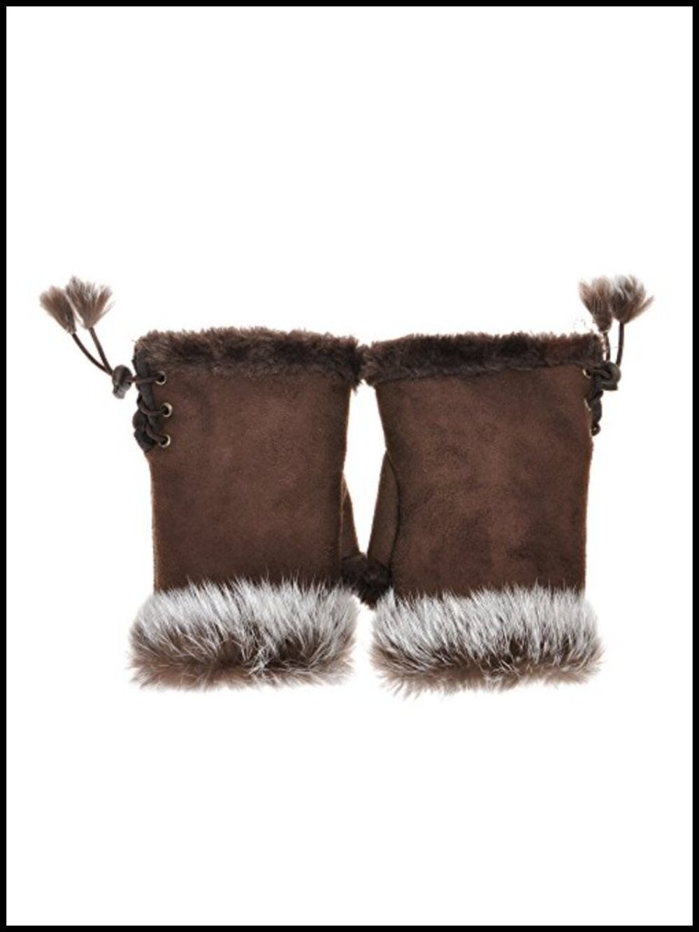 Women Winter Rabbit Fur Fingerless Gloves Wrist Warm Mittens One Size